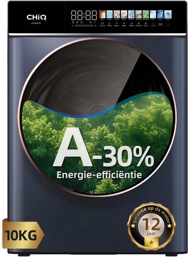 Chiq CW106581AX Wasmachine 10 KG Full service Space Pro Energielabel A-10% 13.5 Inch Led-touchscreen 12 programma's AI Smart Stoomwassen & Quick Wash 12 jaar garantie op motor - Foto 2