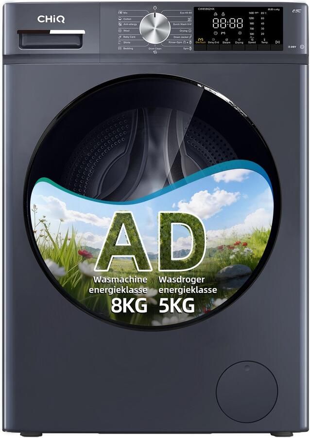 Chiq CW85862HX Was-droogcombinatie 8+5KG -OneTouch Smart Wash 15programma's Stoom & Allergiezorg -Klasse A D- 12 jaar garantie op motor