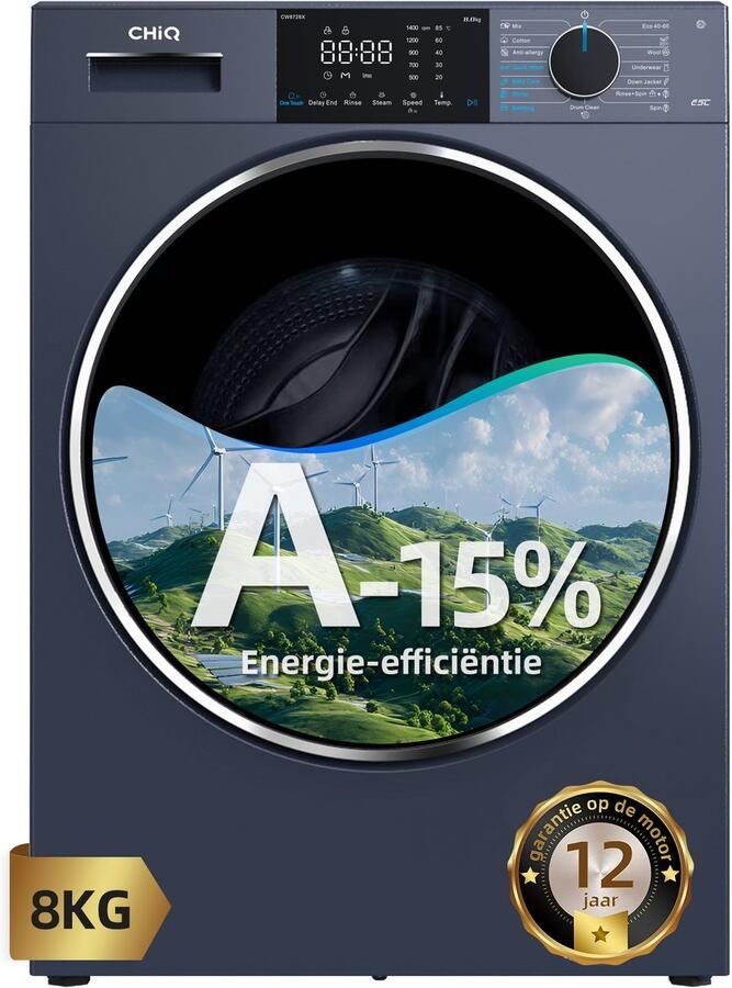 Chiq CW8728X Wasmachine 8 KG Space Pro Energieklasse A-15% Plat ingebouwd-16 programma's AI Smart 12 jaar garantie op motor 2026 Nieuw - Foto 2