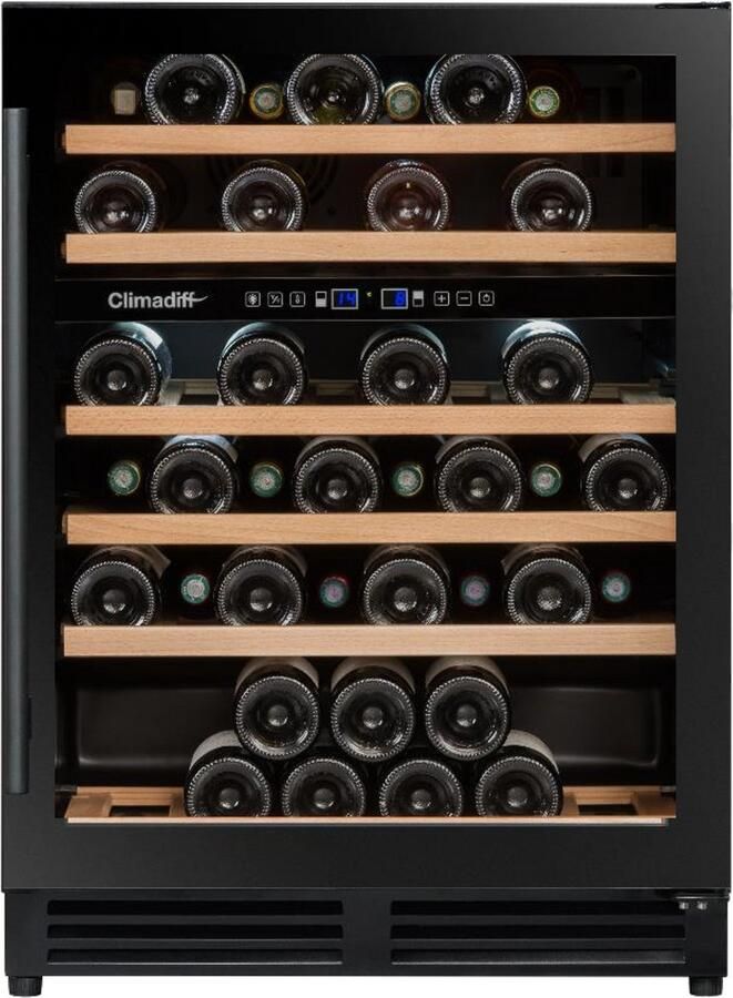 Climadiff CBU50D2B- wijnkoelkast Onderbouw 51 flessen 2 zones zwart