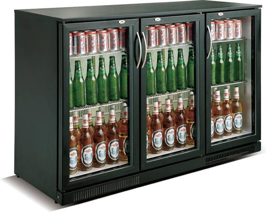 Combisteel 3 deurs barkoeling 3 Glasdeuren Zwart 298 Liter LED verlichting afsluitbaar klapdeuren 7455.1310
