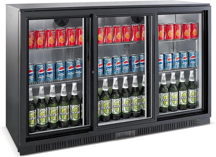 Combisteel Barkoelkast 320L Zwart Schuifdeuren Statisch + Ventilator 1350x520x850mm Horeca Koelkast