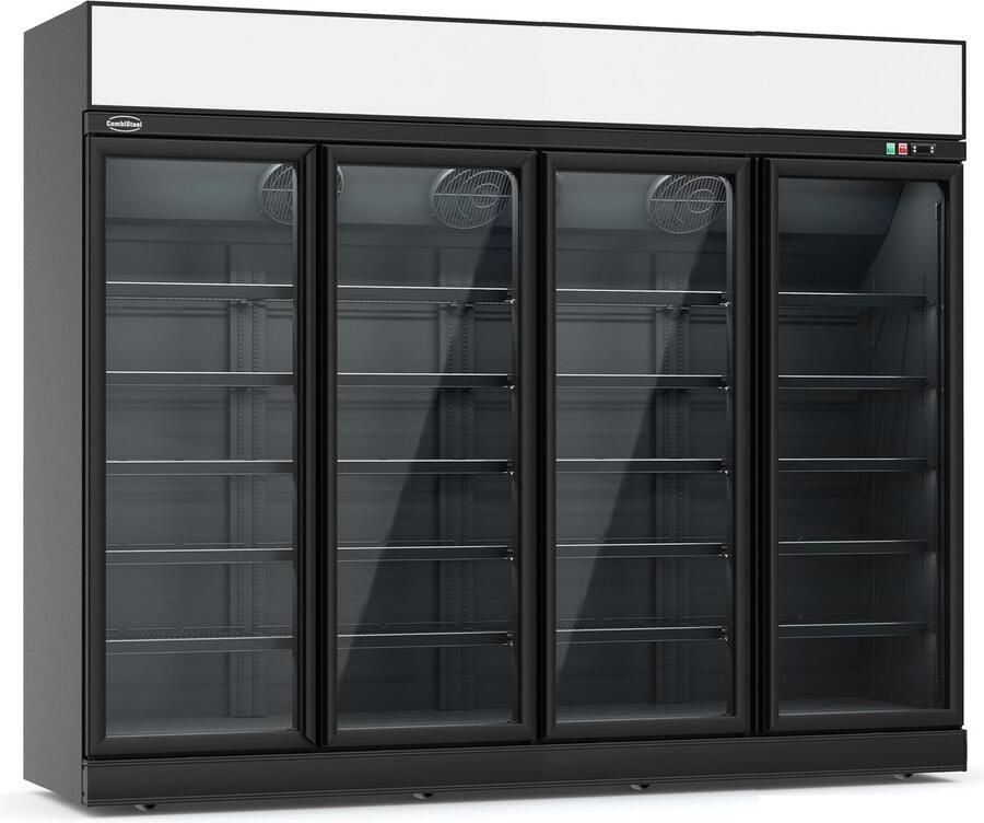 Combisteel Koelkast 2060L Zwart 0°C +10°C Geforceerd 4 Klapdeuren Wielen 2508x710x2092mm Horeca