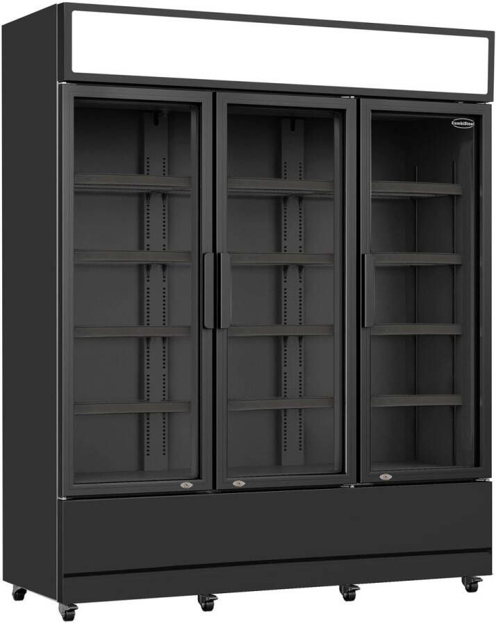 Combisteel Koelkast 1200L Zwart +1°C +10°C Geforceerd 3 Draaideuren Wielen 1600x610x1973mm Horeca Koelkast