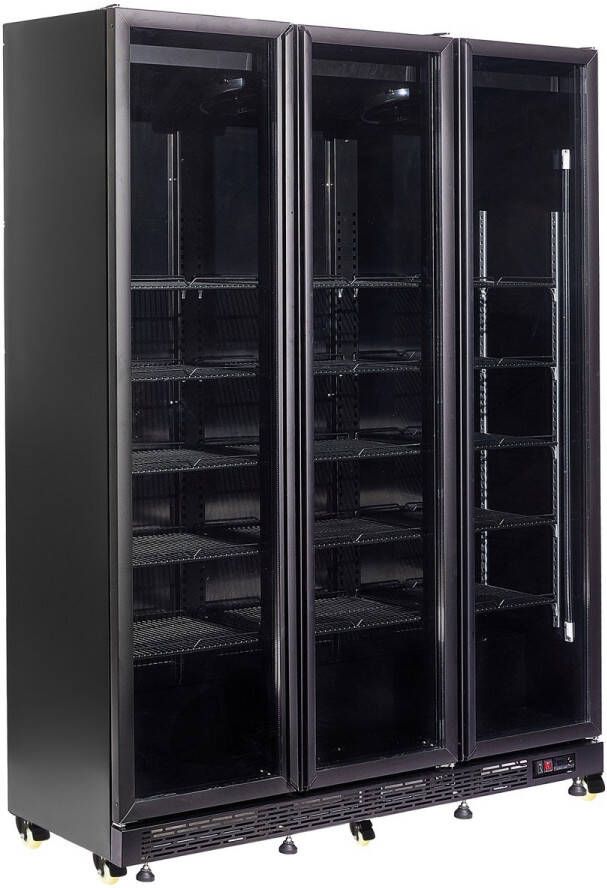 Combisteel Koelkast 1200L Zwart +2°C +10°C Geforceerd 3 Draaideuren Wielen 1600x600x2100mm Horeca Koelkast