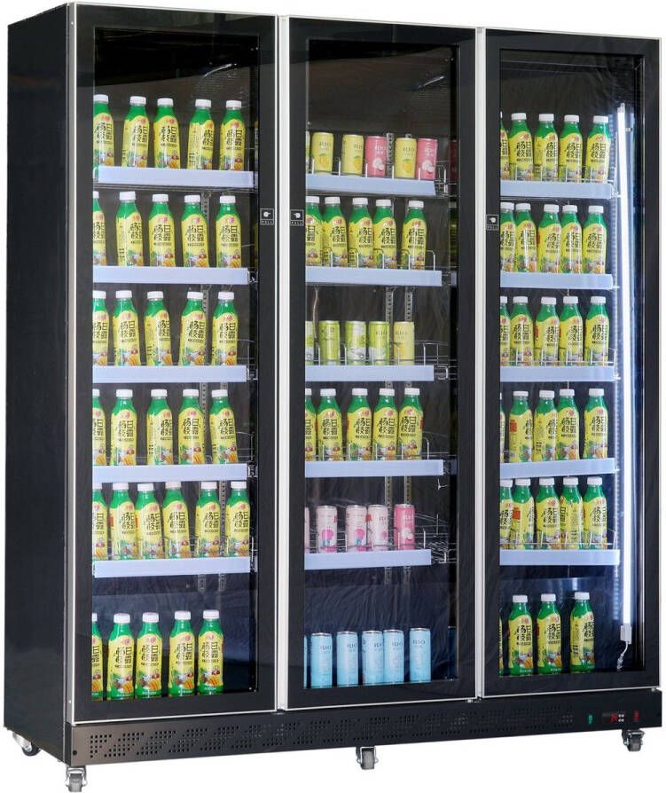 Combisteel Koelkast 1173L Zwart +2°C +10°C Geforceerd 3 Draaideuren Wielen 1680x600x1980mm Horeca Koelkast