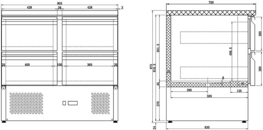 Combisteel Koelwerkbank 4 Laden 257 Liter 900 x 700 x 875 mm