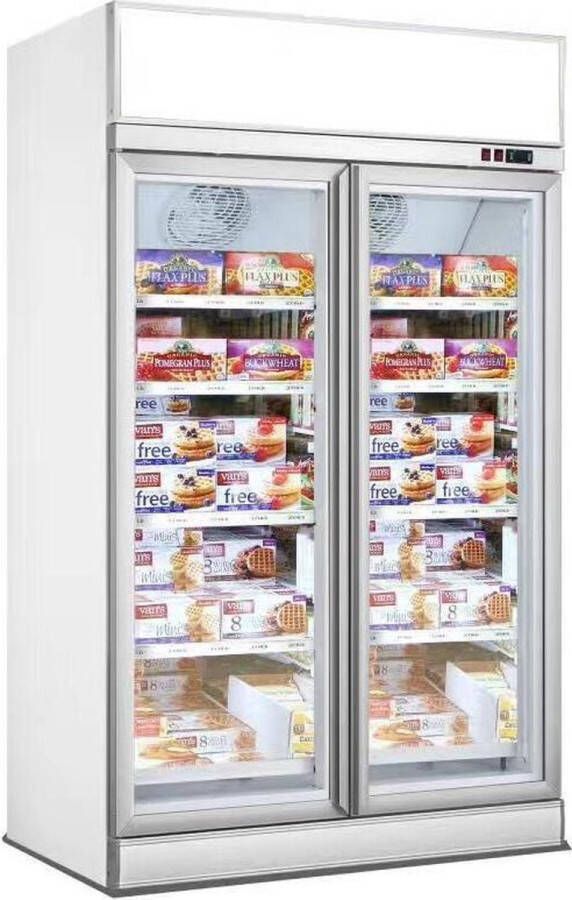 Combisteel Professionele Display koelkast 1000 L 2 Glasdeuren wit Lichtbak 7455.2400 Horeca