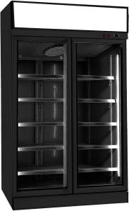 Combisteel Professionele Display koelkast 1000 L 2 Glasdeuren zwart Lichtbak 7455.2405 Horeca