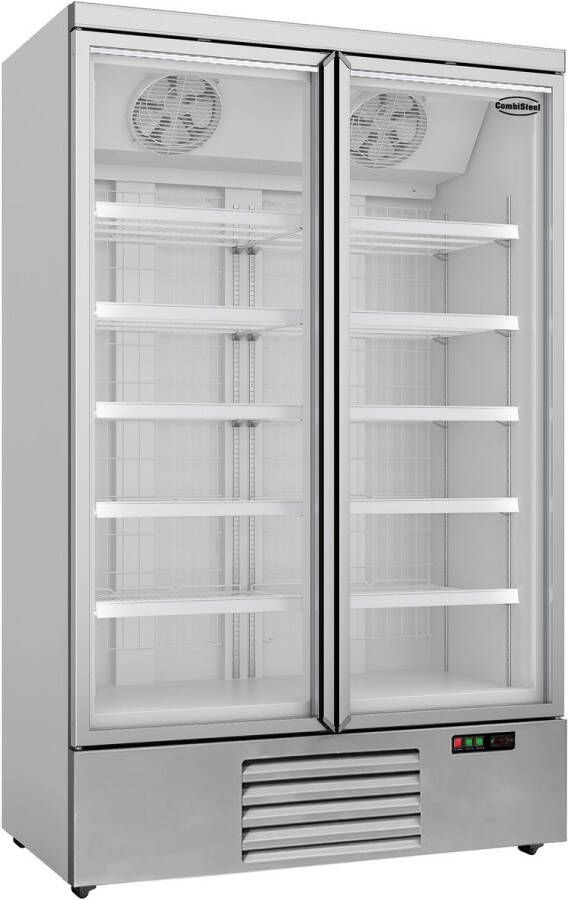 Combisteel Professionele Display vrieskast 2 Glasdeuren 1000 L wit-zilver 7455.2215 Horeca