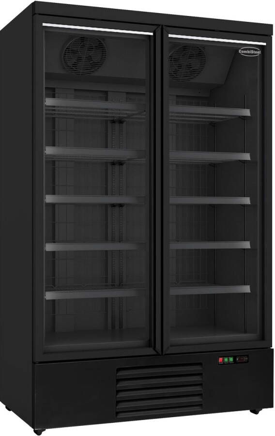 Combisteel Vrieskast 1000L Zwart -18°C -22°C Geforceerd 2 Glasdeuren 1253x710x2003mm