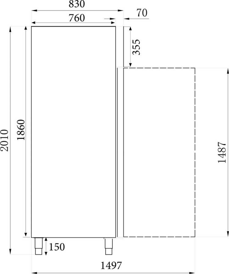 Combisteel Vrieskast STANDARD LINE 650L 2 1 GN RVS -18°C -22°C Geforceerd 740x830x2010mm