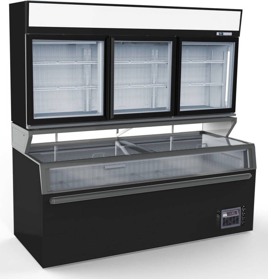 Combisteel Professionele Wandvrieskast zwart 3 Glasdeuren 7455.2535 Horeca