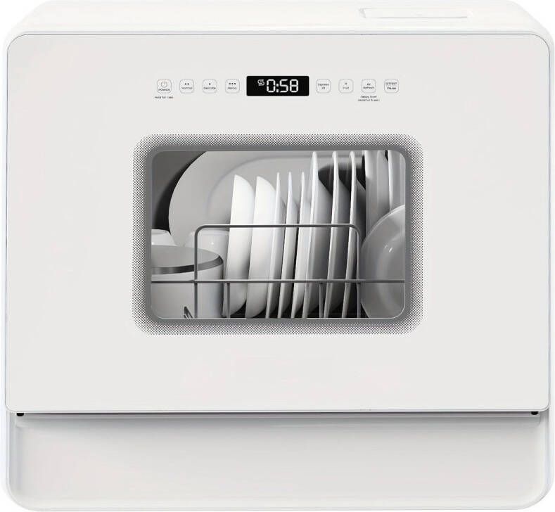 Corenia Compacte Vaatwasser – Mini Vaatwasser – Aanrechtvaatwasser – Kleine Keuken Vaatwasser – Caravan Vaatwasser – Duale Manden – Ingebouwde 5L Watertank – 7+2 Wasprogramma s – Zachtwatersysteem