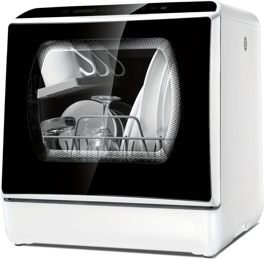 Corenia Draagbare Vaatwasser – Compacte Mini Vaatwasser – Aanrechtvaatwasser – Kleine Vaatwasser – Tafelmodel Vaatwasser – 6 Wasprogramma s – 5 Liter Watertank Met 2 Aansluitmogelijkheden