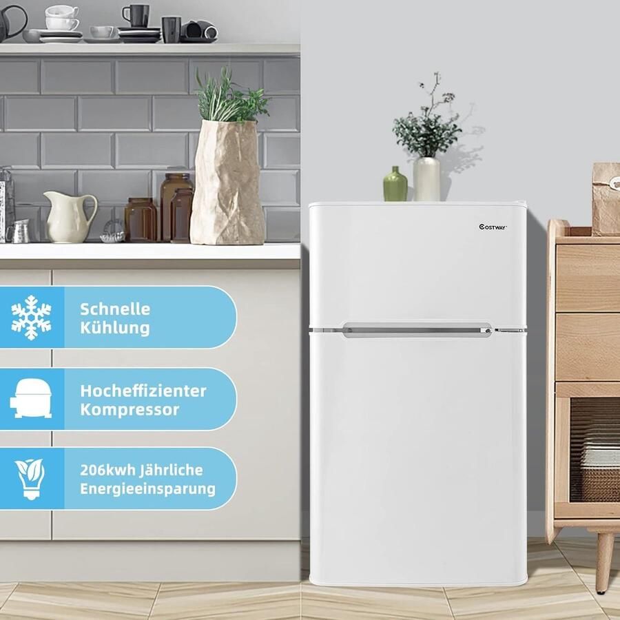 Corenia Mini Koelkast – Koelkast – Vriesvak – Koelvriescombinatie – Minikoelkast – 90 Liter Inhoud – Vriesvak Tot -15°C