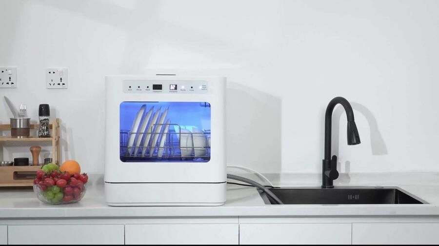 Corenia Tafelmodel Vaatwasser – Compacte Vaatwasser – Draagbare Vaatwasser – Aanrecht Vaatwasser – Kleine Vaatwasser – 4 Wasprogramma s – Automatische Wateraanvoer Wit