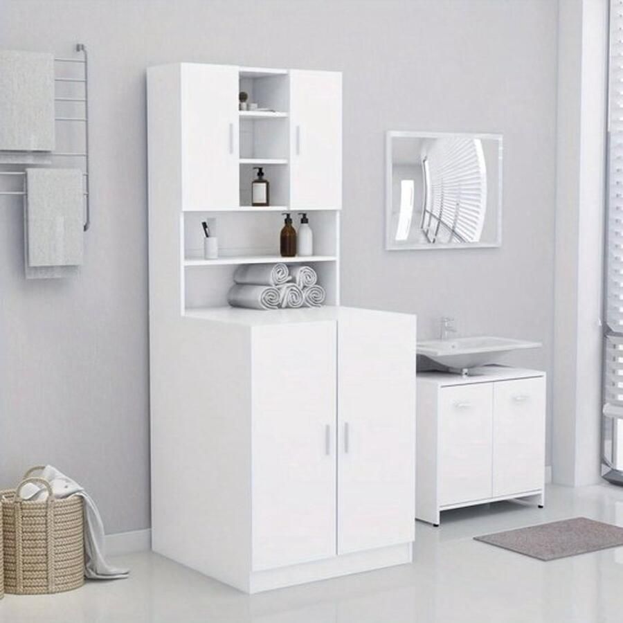 Corenia Wasmachinekast – Wasmachine Meubel – Wasmachine Ombouw – Wasmachine Opberger – Opbergkast – Wit – 71x71 5x91 5 cm – Ruimtebesparend en Duurzaam