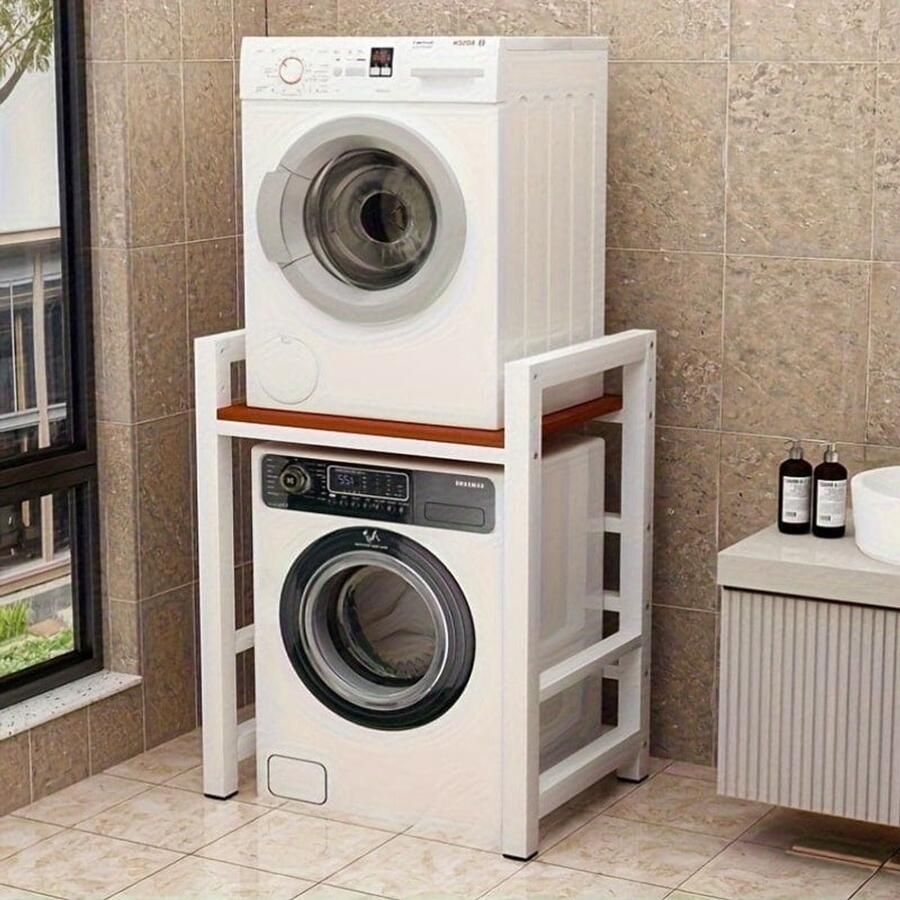 Corenia Wasmachinekast – Wasmachine Ombouw – Drogerkast – Wasmachine Meubel – Badkamerkast – Walnoot Kleur – Verstelbare Planken – Gietijzer Frame - Foto 2