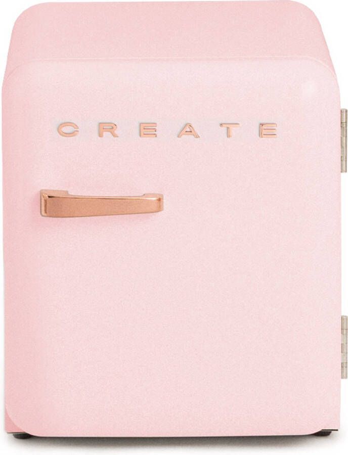 Create Koelkast 3 Planken Pastel roze Kleur handvat Goud RETRO FRIDGE 48L