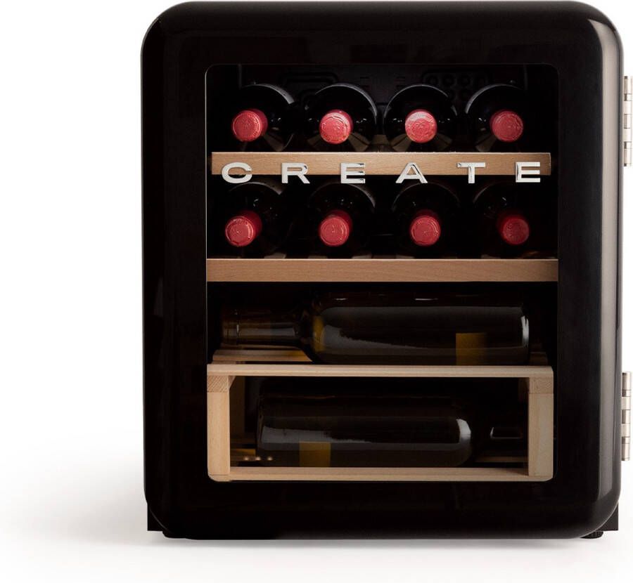 Create WINECOOLER RETRO M Elektrische wijnkelder met 12 flessen 48L Temperatuurbereik van 4° tot 22° Zwart