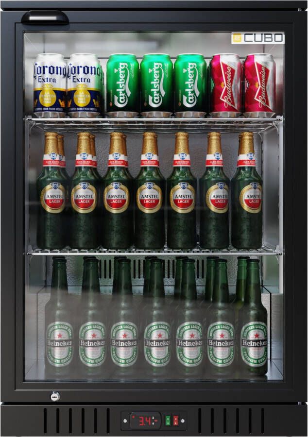 CUBO Barkoelkast 121L 1 Glazen Deur met Laag Profiel Afsluitbaar Energiezuinig CS-130HC-EE- Frigo