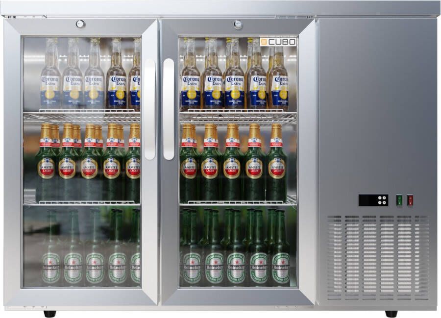CUBO Barkoelkast met hoge capaciteit 295L 2 scharnierende glazen deuren roestvrij staal lage zijkoeling 320 flessen CS-305HR