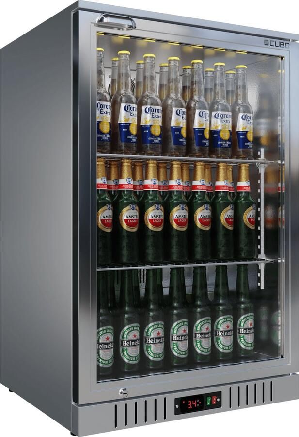 CUBO Barkoelkast 133L 1 Glazen deur RVS Afsluitbaar met slot 72 flessen Energiezuinig CS-130H-S-EE- Frigo