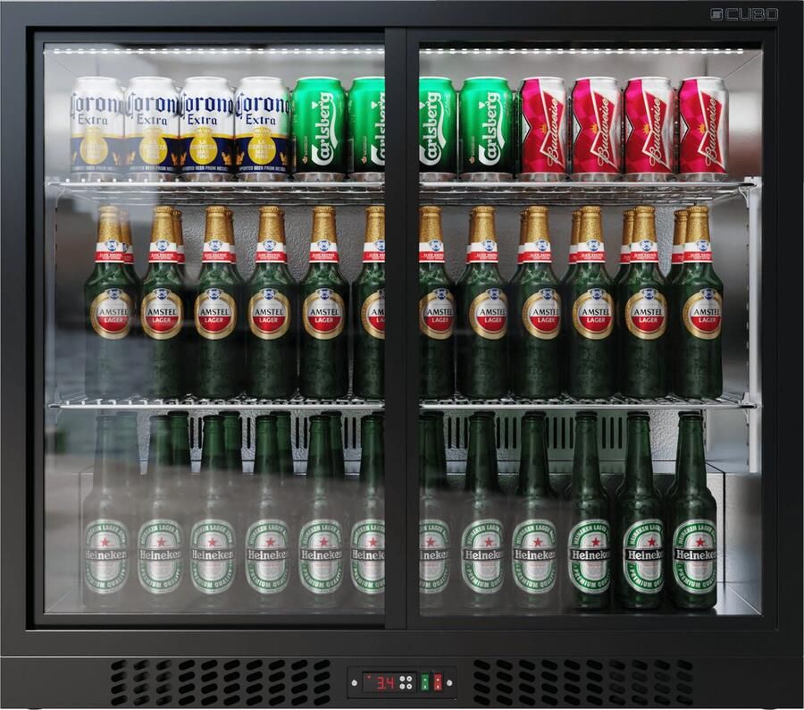 Barkoelkast glasdeur 188L 2 Schuifdeuren van glas met laag profiel Afsluitbaar met slot CS-210SC-EE Frigo