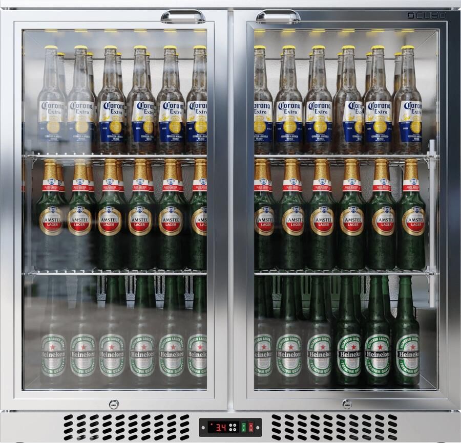 CUBO Barkoelkast 207L 2 Scharnierende glazen deuren RVS Afsluitbaar met slot 195 Flessen Energiezuinig CS-210H-S-EE