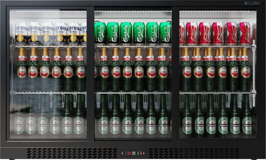 CUBO Barkoelkast 293L 3 Schuifdeuren van glas met laag profiel Afsluitbaar CS-320SC-EE- Frigo