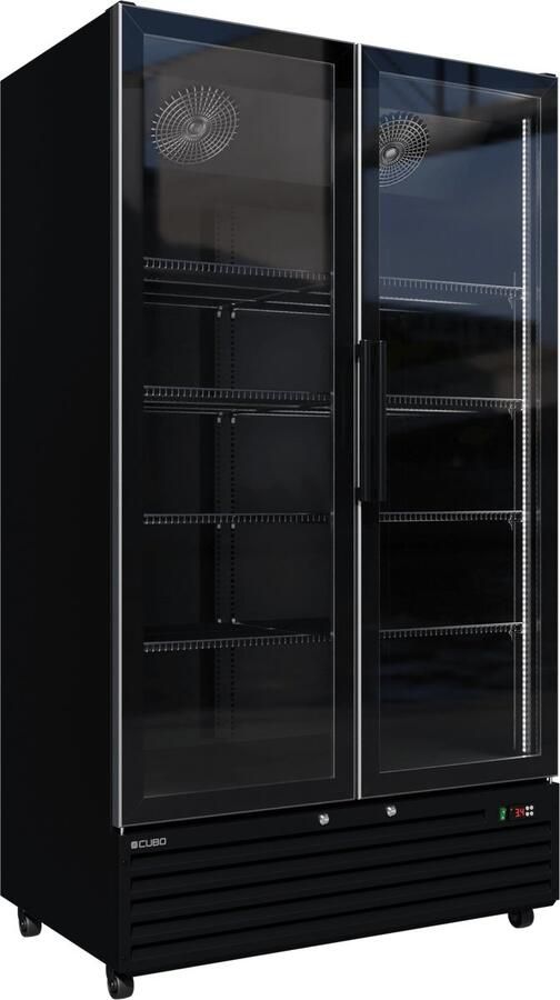 CUBO Barkoelkast glazen deur -879 Liter – 2 Glasdeuren – 10 Legplanken – Zwart Interieur – CS-SU1000