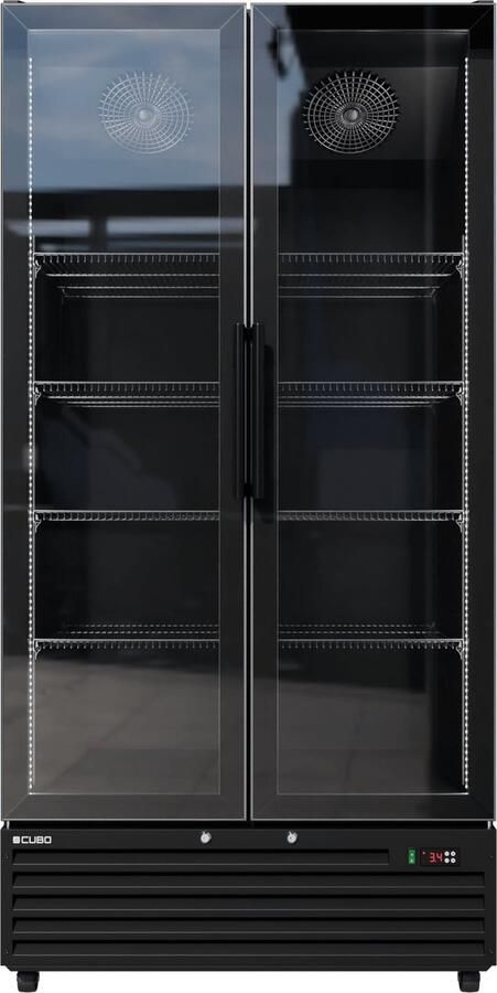 CUBO Horeca koelkast 776 liter – 2 Glasdeuren – 10 Legplanken – Zwart Interieur – CS-SU800 Frigo