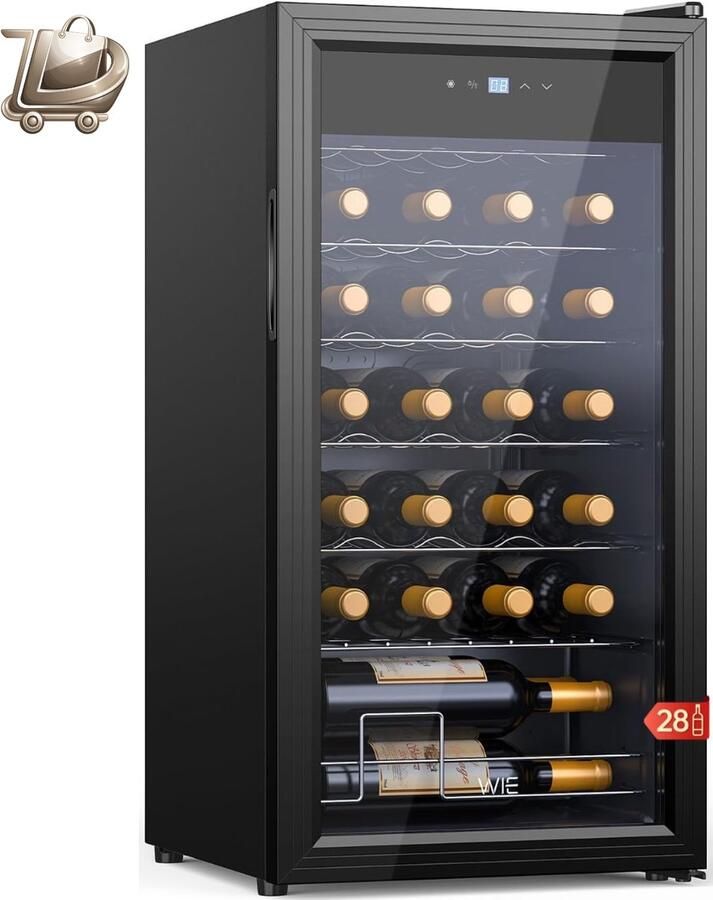 Dailysimple Vrijstaande Wijnkoelkast 82 Liter Wijnklimaatkast voor 28 Flessen Digitale Touch Temperatuurregeling LED Binnenverlichting 84 cm Hoge Wijnkoeler Energieklasse G Wijnkoelkast voor Thuisgebruik Wijnkoeler Wijnklimaatkast - Foto 2