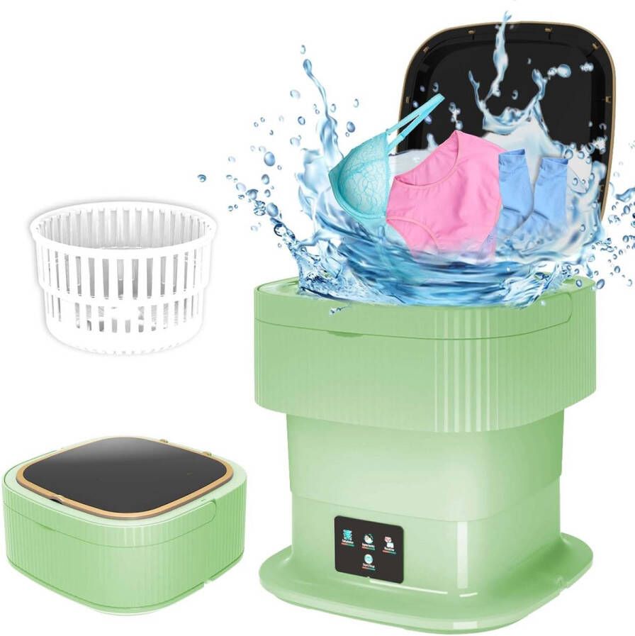 DailySupplies Mini Wasmachine met Centrifuge Voor Kleine Wasgoed Meerdere Programma's Groen