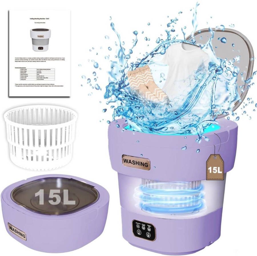 DailySupplies Mini Wasmachine Voor Kleine Wasgoed Meerdere Programma's Paars