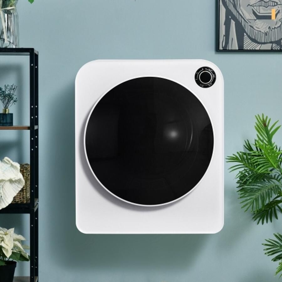 Decobus Handel GmbH Compacte Luchtafvoer Wasdroger 3 kg Mini Wasdroger met RVS Trommel & Dreifachfilter Wandwasdroger 830W 5 Programma's & Timer Wit [Energieklasse G]