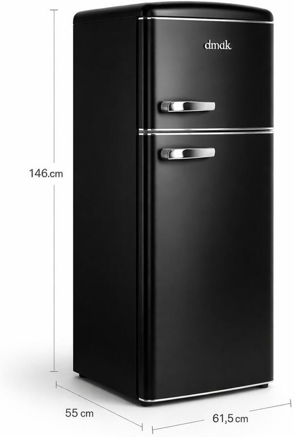 Dmdk DKB2 vrijstaande retro koelkast met vriesvak mat zwart 144 CM hoog 5 jaar garantie