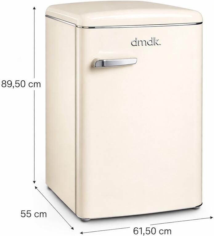 Dmdk dkc1 energiezuinige vrijstaande retro tafelmodel koelkast creme 88 cm hoog met vriesvak 5 jaar garantie