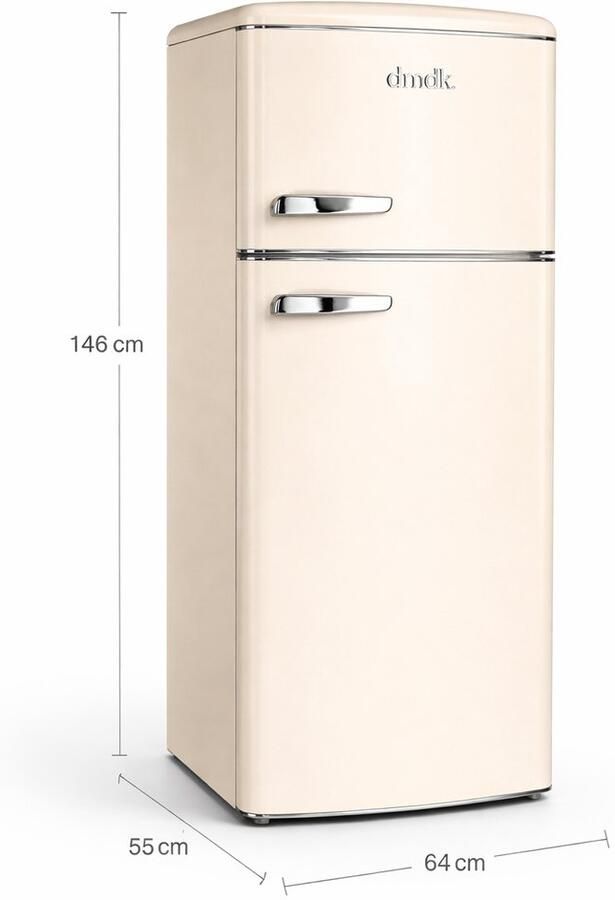Dmdk DKC2 vrijstaande retro koelkast met vriesvak creme 146 CM hoog 5 jaar garantie