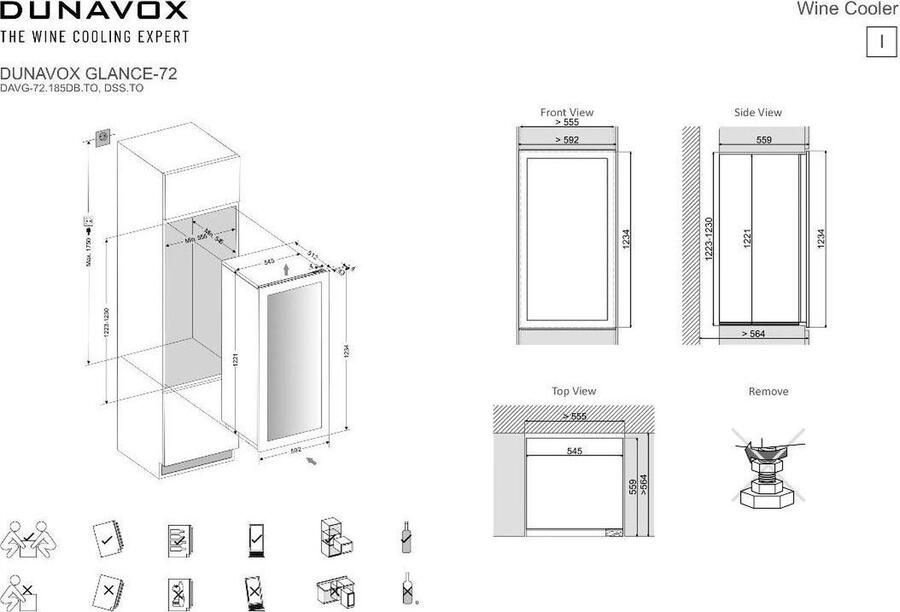 Dunavox Glance-72 Inbouw Nismaat 122cm Touch Open 2 T° 72 Flessen