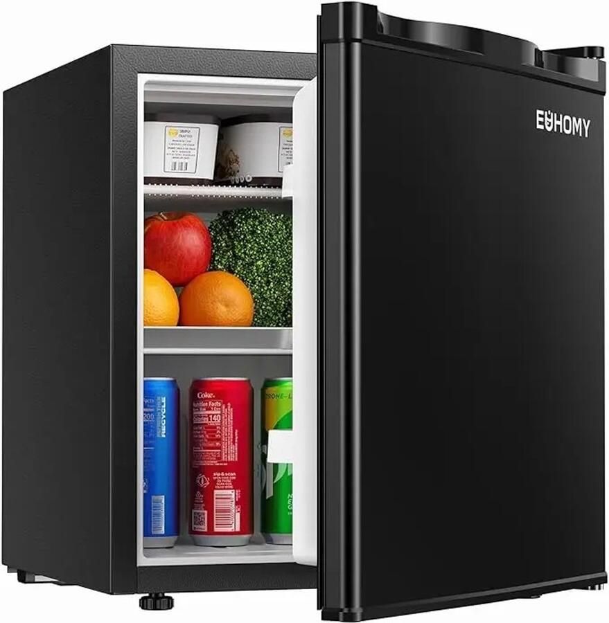 E EUHOMY MakkelijkMooi Zwarte Bar Koelkast Mini Koelkast met Vriesgedeelte Energiezuinig inhoud 46 ltr Met Omkeerbare Deur