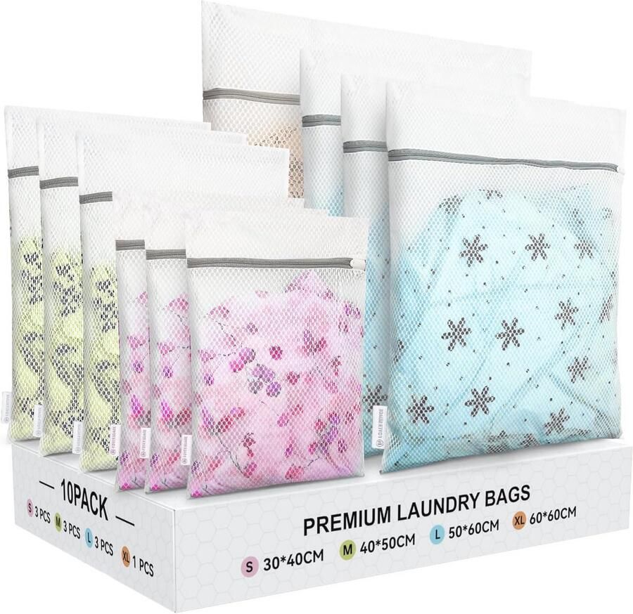 10-delige wasmachine wasnetzak met rits honingraatstructuur voor jassen schoenen en ondergoed