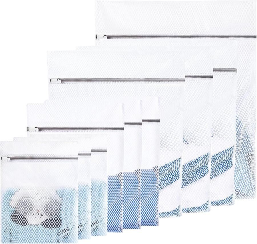 Waszakken Set Wasnetten Herbruikbaar Kleding Beschermen Vijf Verschillende Maten 10 Stuks Wit Blauw