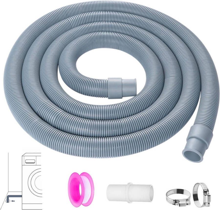 25m Universele Vervanging Afvoerslang Voor Wasmachine Kunststof Vaatwasser Droger Met Tape Slangklemmen Witte Connector