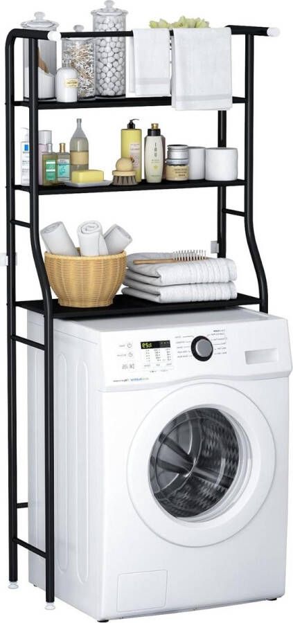 3-Tier Opbergrek Wasmachine Ruimtebesparend Badkamer Boven Het Toilet Multifunctioneel Sterk Lager Hangbaar Zwart Wasmachine rek