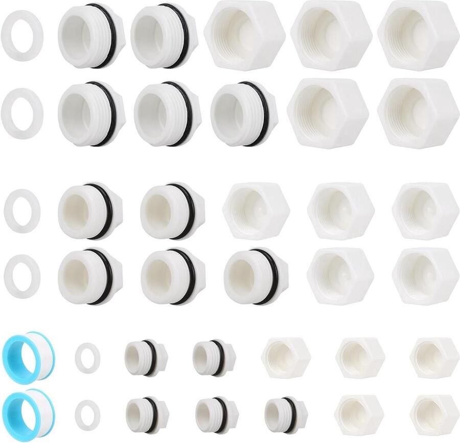 30 Stuks Blindstops voor Waterleiding met Afdichting 3 4 en 1 5 4 inch Inclusief Voegenband en Schroefdraadstop Herbruikbare Stoppen voor Wasmachine en Vaatwasser
