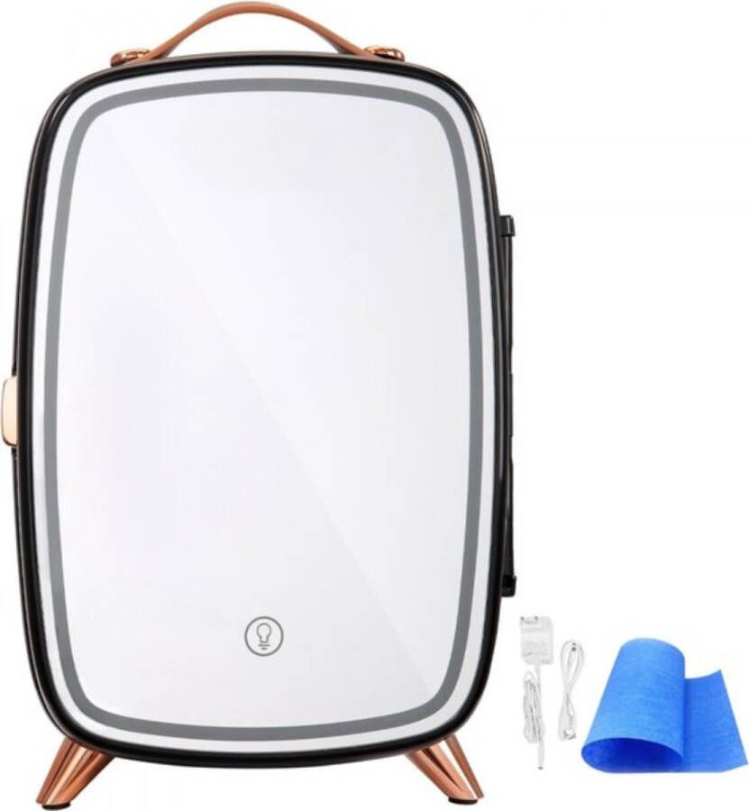 6L draagbare gespiegelde schoonheidskoelkast met LED-verlichting zwarte 9V DC make-up minikoelkast 8 blikken 3 LED-spiegellichtmodus kleine huidverzorgingskoelkast voor kantoor slaapkamer enz