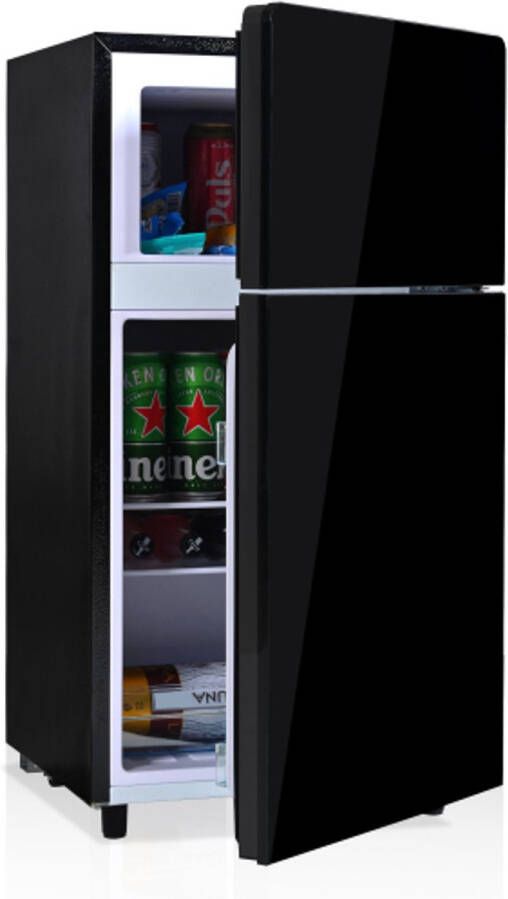 72L mini-koelkast zwarte glazen deur 39 dB 7-fasen temperatuurregeling LED-verlichting R600-koelmiddel directe koeling geschikt voor keuken woonkamer camper en kantoor in 12.120KWH Annum