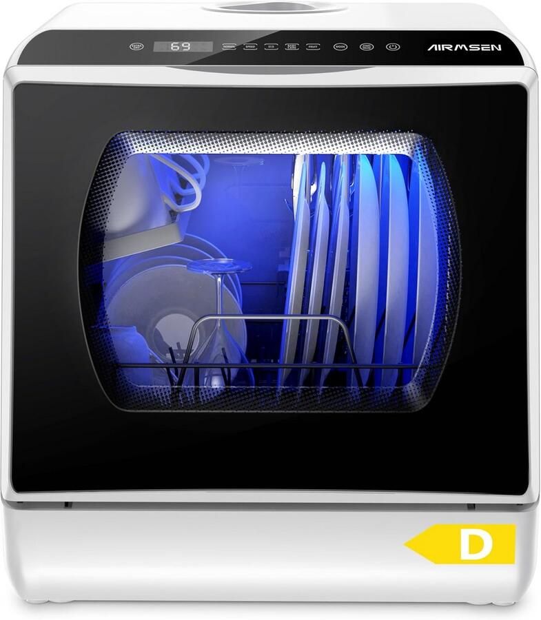 AIRMSEN Mini Tafelblad Vaatwasser Verbeterde 6 Programma's Draagbare Aanrechtblad Vaatwasser Geen Leidingwerk met 2 Watertoevoer Modi voor Keuken Appartement Buiten met Babyverzorging Modus